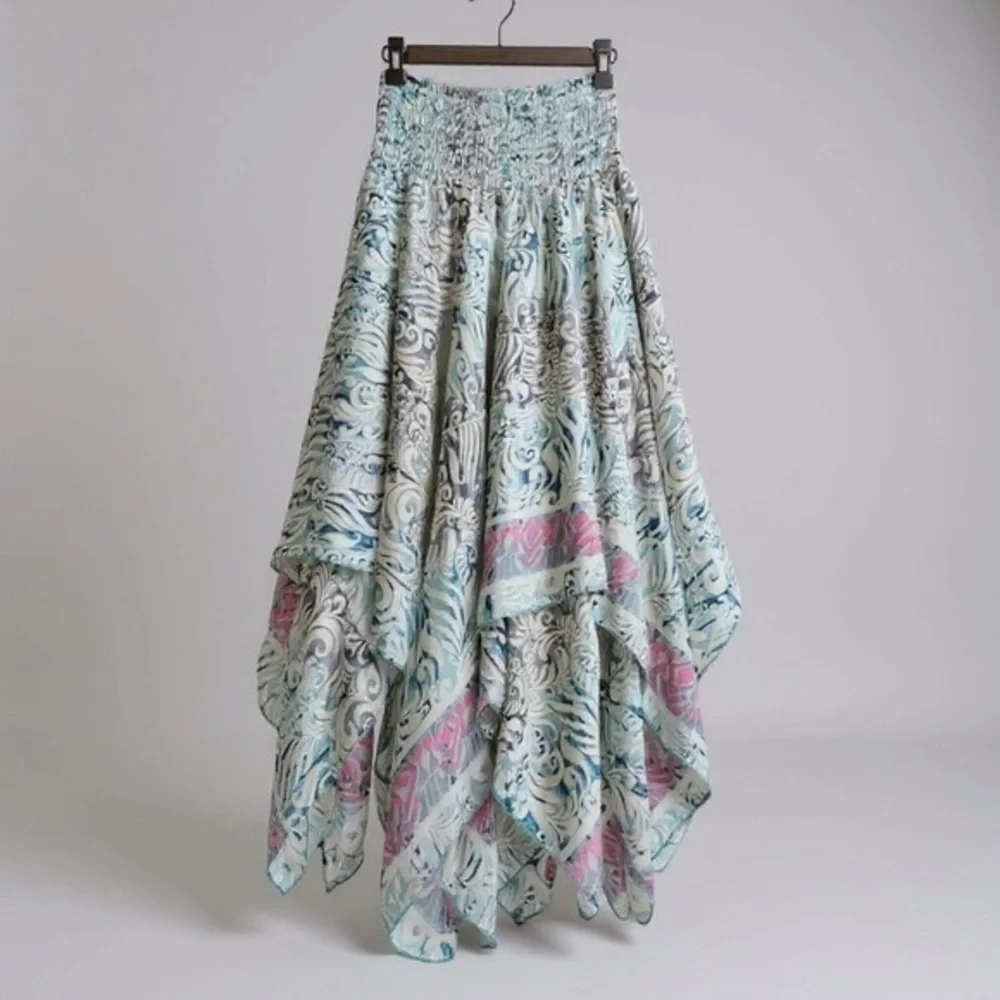 Asymmetrical Silk Boho Dress with Handkerchief Hem - Picture 1 of 16